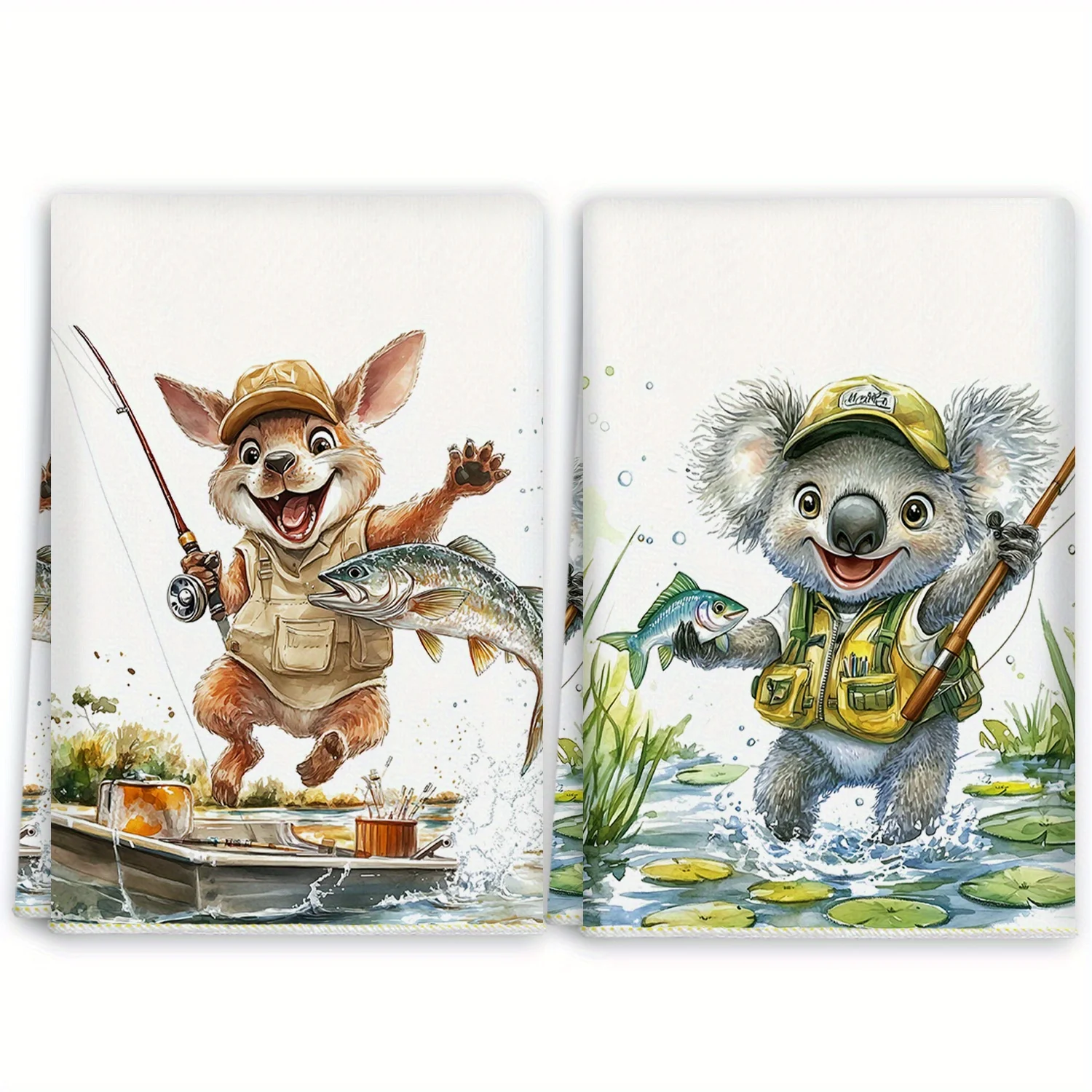 um-conjunto-de-2-toalhas-de-cozinha-representando-um-canguru-e-bandicoot-perfeitas-para-entusiastas-da-pesca-esses-cha-decorativo-de-microfibra