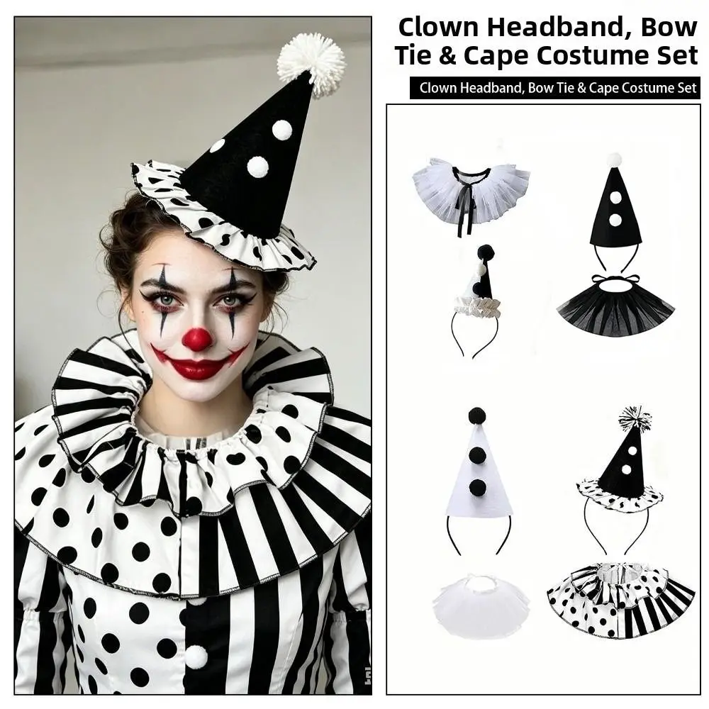 2Pcs Light Weight Clown Headband Bow Tie Cape Set Adjustable Headpiece Fake Collar Role Play Costume Set Role-playing Props