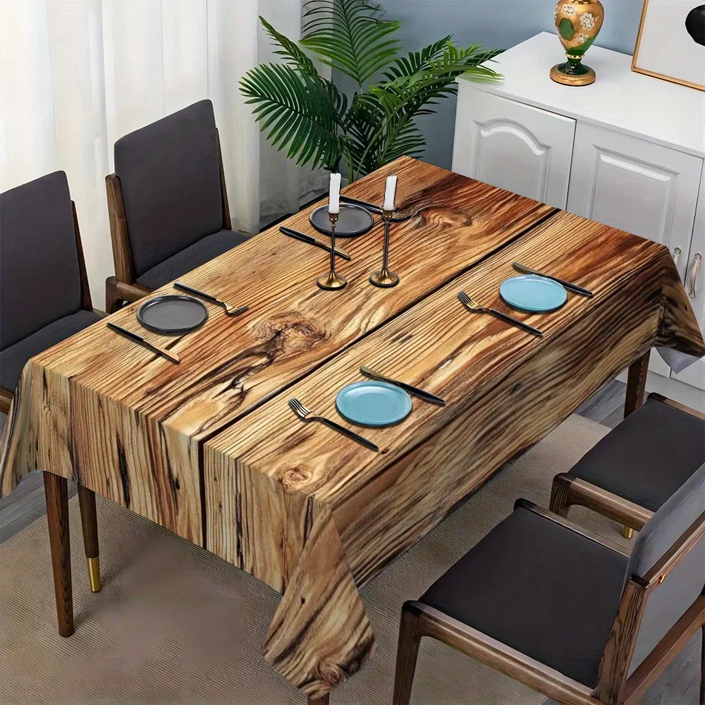 Jit1pc Vintage Worn Wood Grain Patterned Long Rectangular Tablecloth for Dining Tables, Coffee Tables, And Festive Party