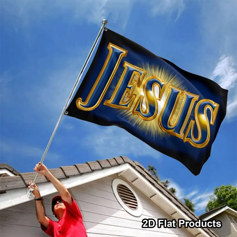 Jesus Flag Decorative Religious Flag Bold Lettering Radiant Design for Indoor Outdoor Home Garden Display
