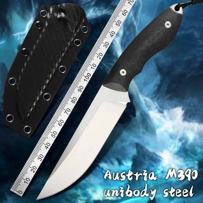 

M390 Powder Steel High hardness fixed knife Carbon Fiber handle Outdoor Tactical Knife Camping Self-Defense Survival EDC tool