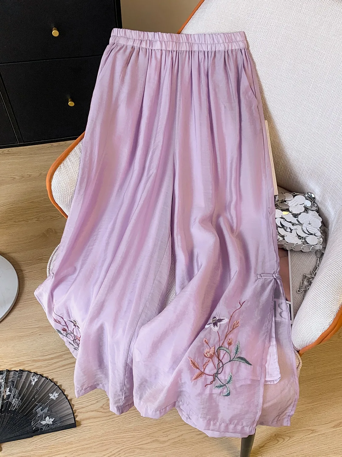 

Женская хлопково-льняная юбка с высокой талией и широкими штанинами, летняя обувь с высокой талией и боковым разрезом на пуговицах, прямая большая обувь