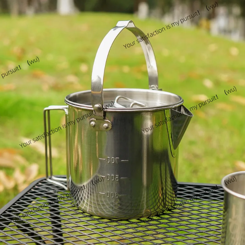 Outdoor stainless steel kettle 1.2L mountaineering camping teapot portable hanging pot cooker coffee pot picnic pot