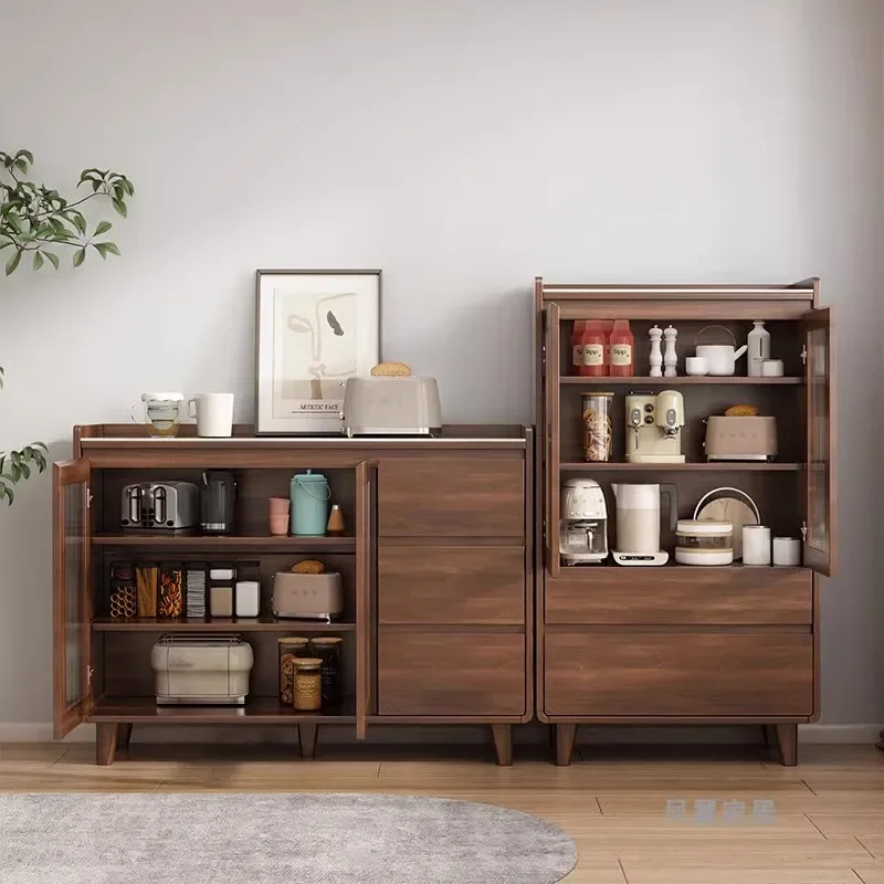 All solid wood dining side cabinet, walnut locker combination, living room integrated against the wall, simple storage cabinet,