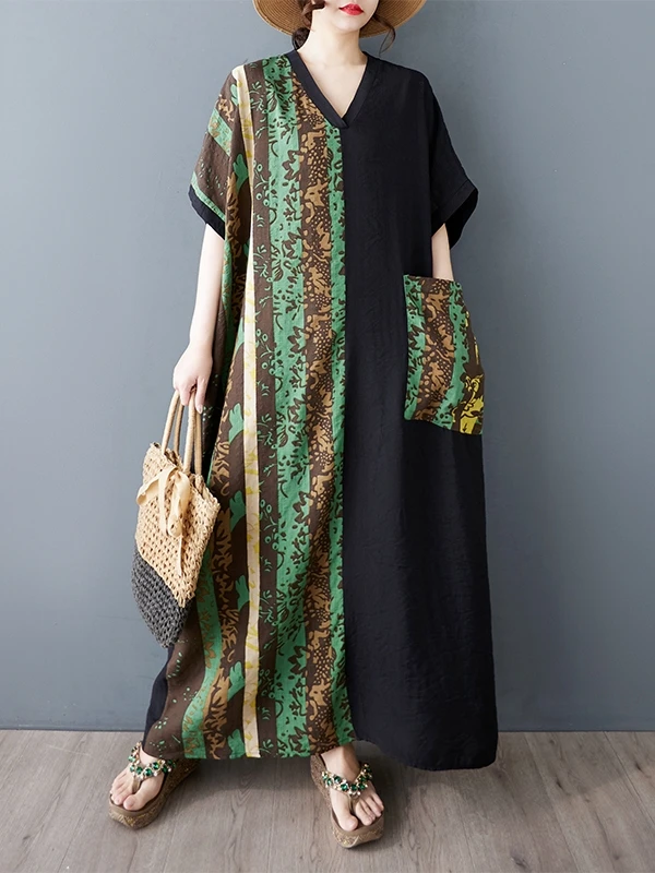 

Длинное платье для похудения V-Ne ort Sve Color Blo из хлопка и льна для женщин больших размеров, удобное дышащее летнее платье