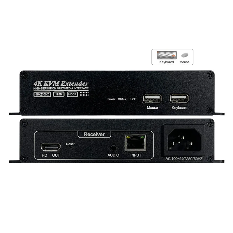 

KVM Extender Over Cat5e/6 Cable up to 120M 4K 1080P HD Transmitter and Receiver For TV Audio Video PC Laptop Monitor