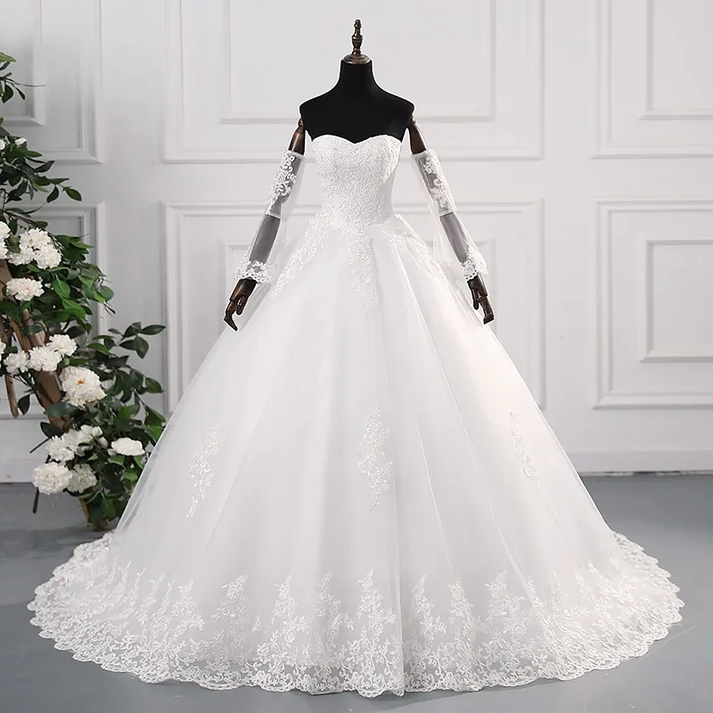 

Detachable Flare Sleeves Wedding Dresses Elegant Lace Bridal Dress With Train Plus Size Vestido De Noiva Ashley Gloria 2024 New