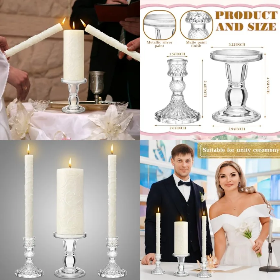 

Unity Candles with Holder for Wedding Ceremony Wedding Decortions Accessories Glass Candle Holder Pillar Candle for Formal Even