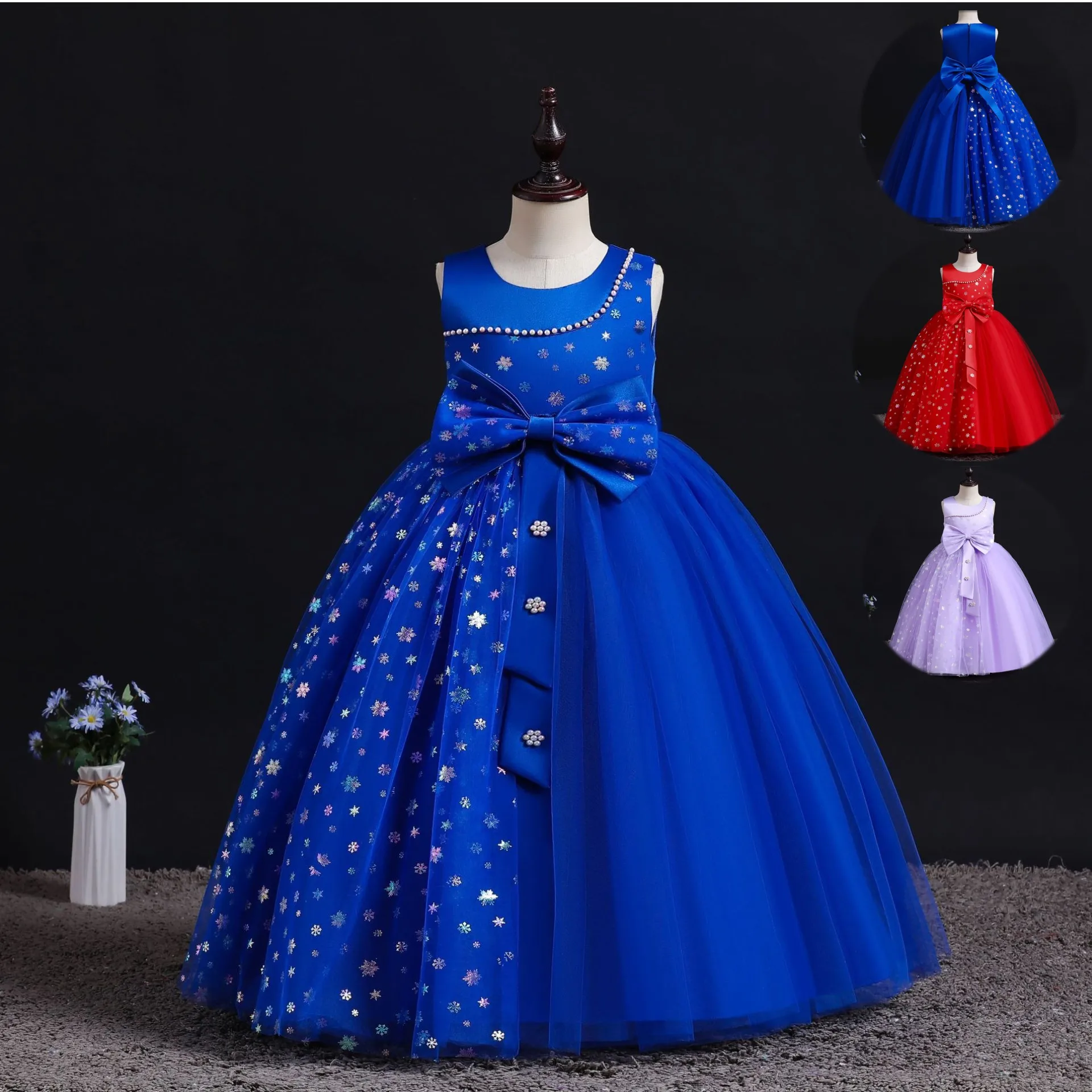 Girls' Dress 3-12 Year Old Children's Sequins Sleeveless Long Mesh Princess Dress Banquet Halloween Show Host Dress