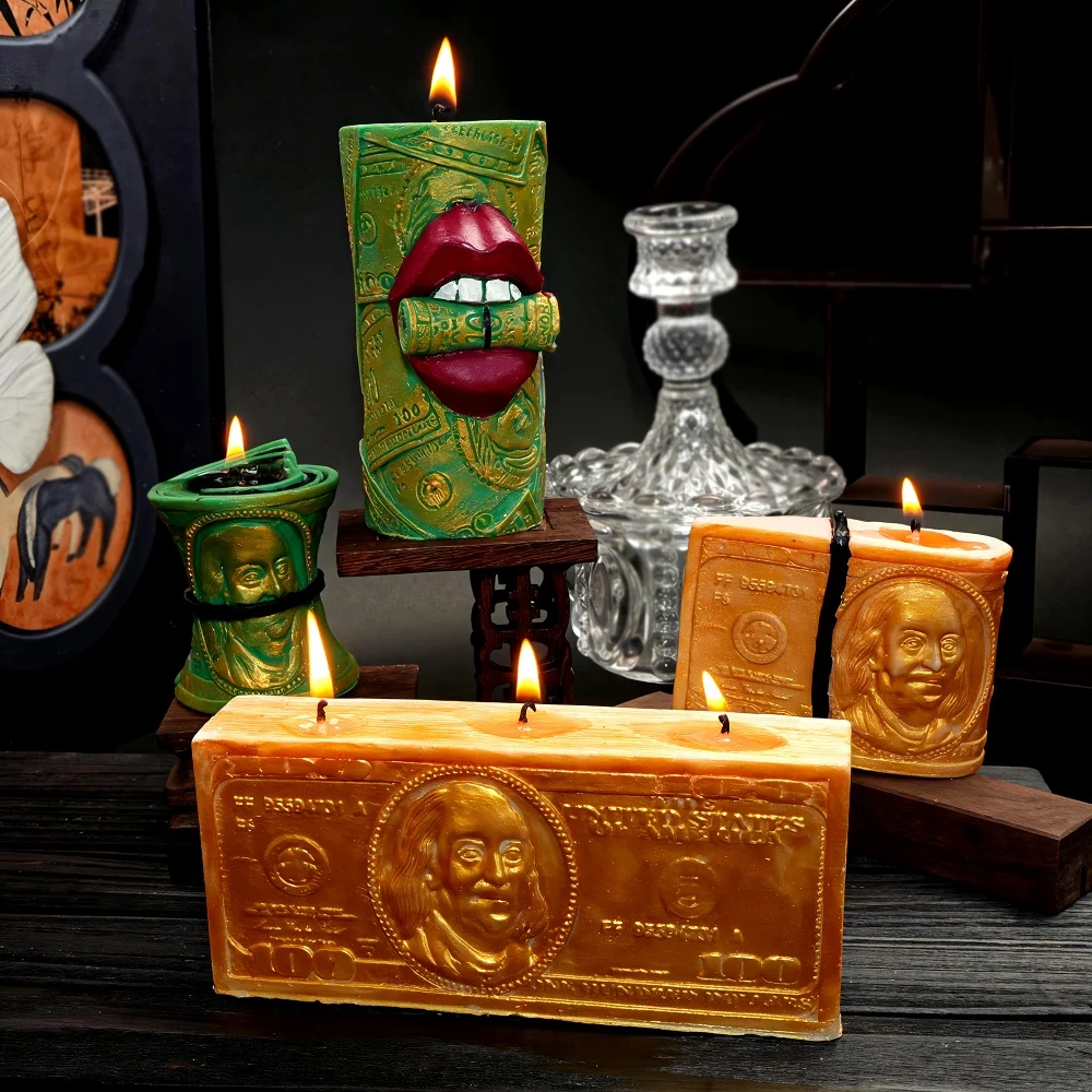 DIY Currency Silicone Candle Mold Rectangular Shape Currency Resin Mold Irregular Column Plaster Mold for Candies Dessert Decor