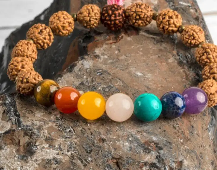 8mm chakra stone Rudraksha Gemstone Mala Stretchy Bracelets Party Beaded Karma Semi-Precious Stones Artisan Prayer