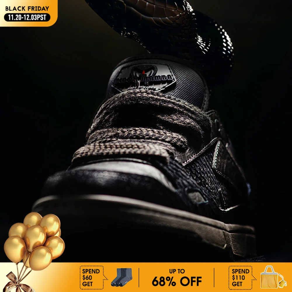 

Maden Casual Snake Year Black Mamba Men's Sneakers Low-Top Flat Sole Versatile Black Shoes for Spring Autumn Skateboarding Shoes