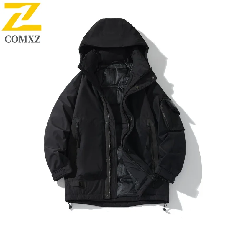 COMXZ Men Cotton Padded Jacket Multi Pocket High Quality Waterproof Skiing Padding Coat Mountaineering Warm Snowy Down Jackets