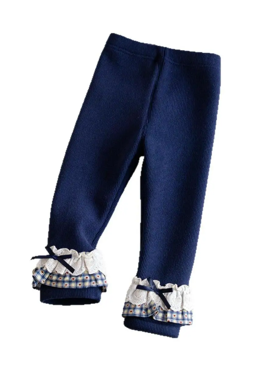 Pantalones Térmicos con Forro para Niñas, Otoño Invierno 2025, Nuevo Estilo Coreano, Leggings con Ribete de Encaje para Bebés