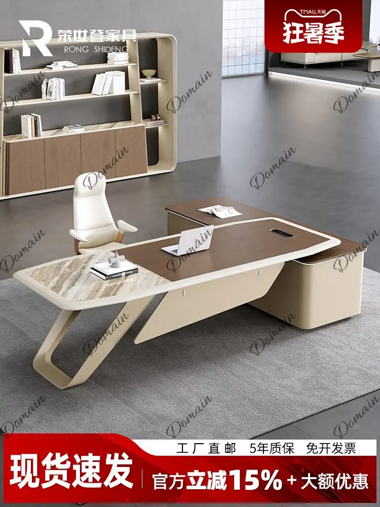 BJ Modern Walnut Slate Executive Desk Simple Boss Office Desk For Leader Conference Table