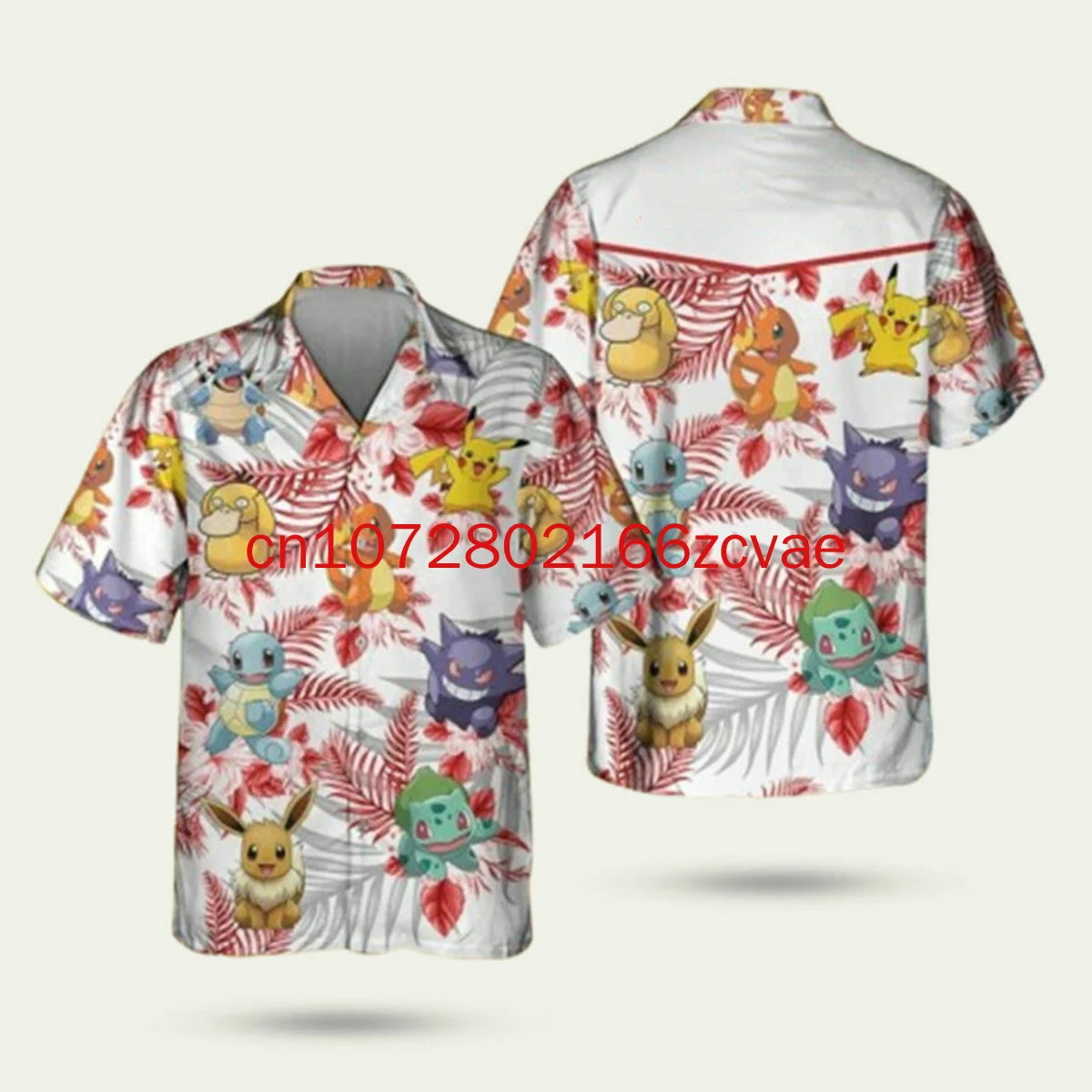 

«Оригинальная гавайская рубашка Pokemon Island Parade Red-White Palm Trees Pinnacle of Kawaii Vacation 2025 Summer Latest!»