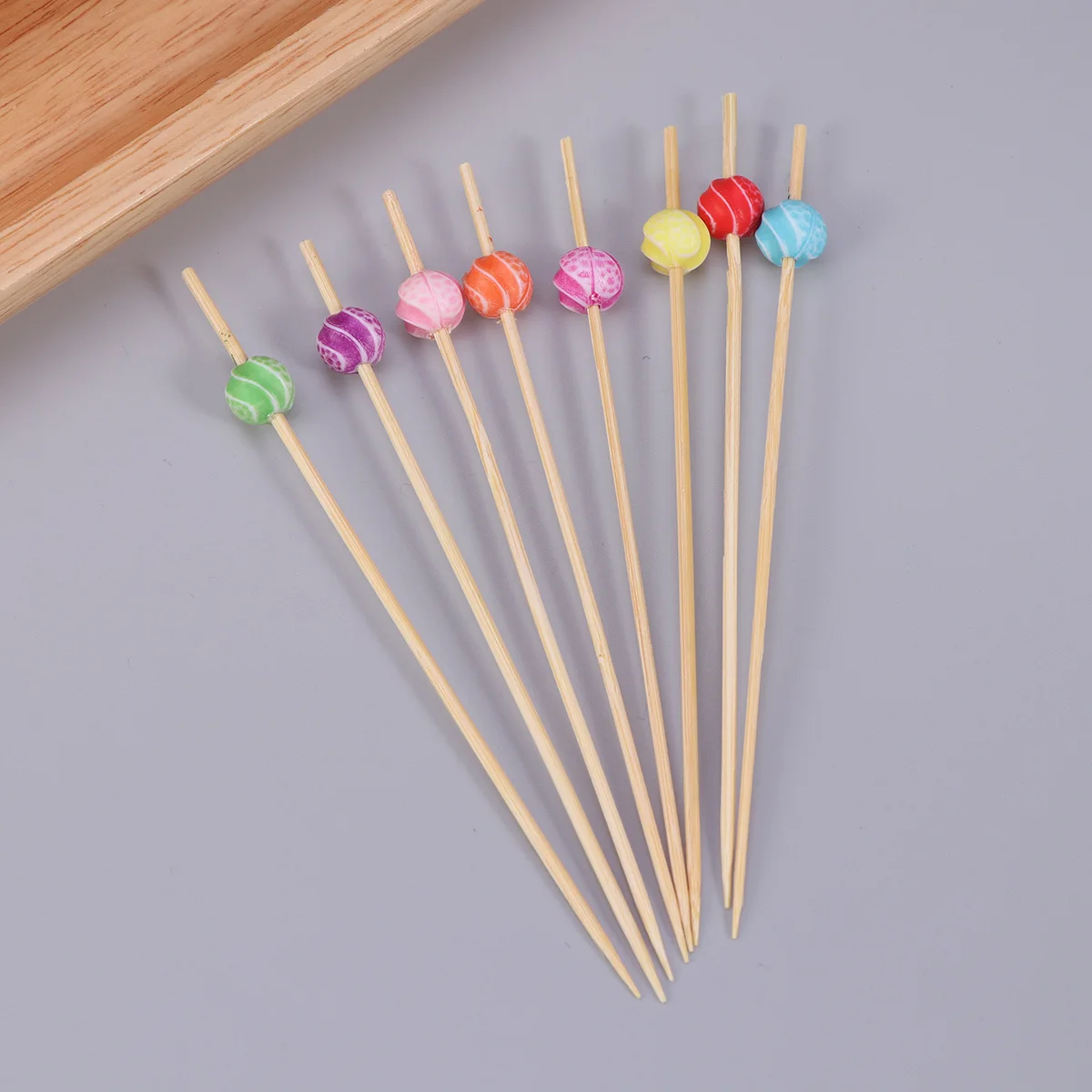 100 Uds. Púas de cóctel, púas de fruta de bambú, brochetas reutilizables para aperitivos, diseño creativo para decorar sándwich de frutas, Mini hamburguesas