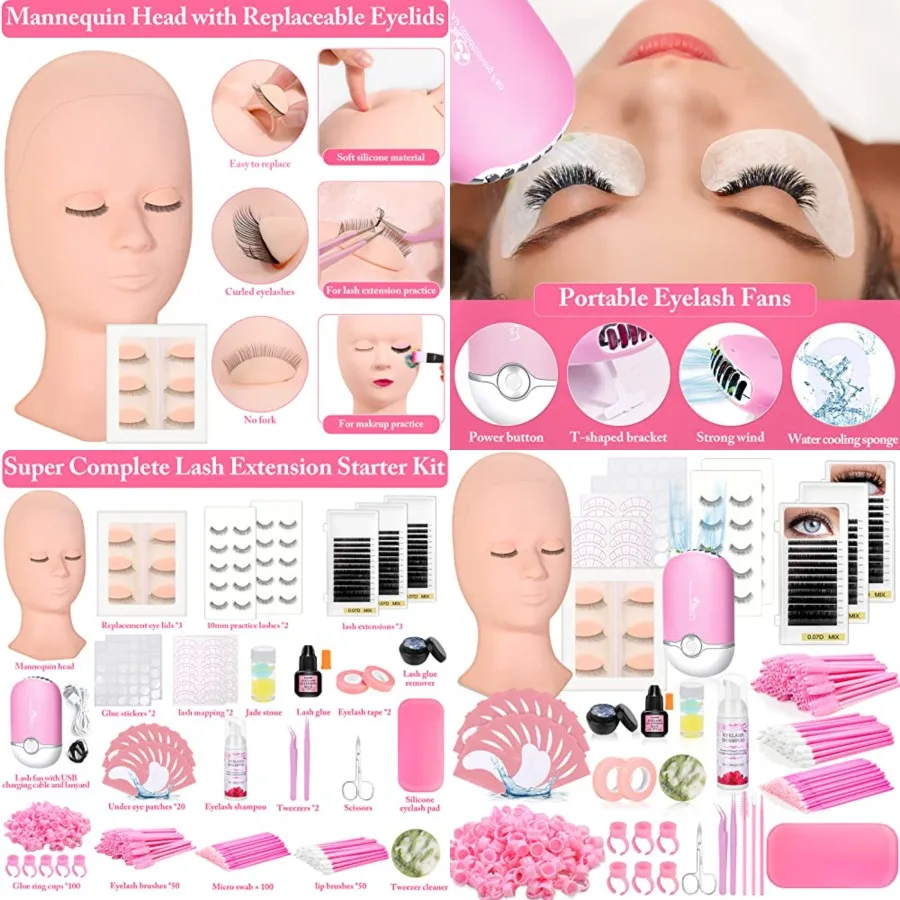 

Eye Lash Extension Kit for Practice, 345 PCS Lash Kits with Replaced Eyelids Mannequin Head, Individual Lashes, Lash Extension Glue Tools Everything for Eyelash Extension Beginners Training Makeup
