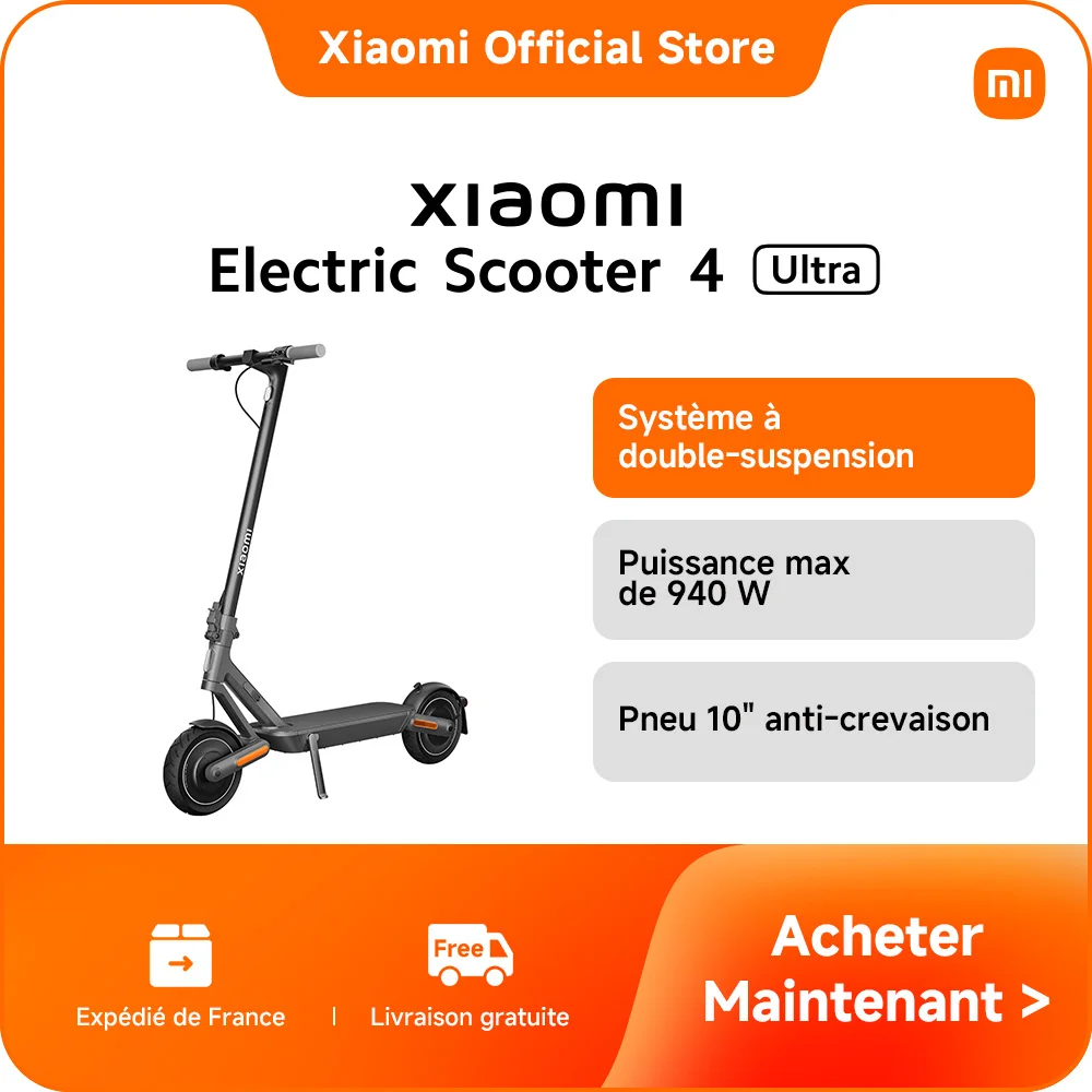 [Officiel] Xiaomi Electric Scooter 4 Ultra | Système à double-suspension, Puissance max de 940 W, Pneu 10" anti-crevaison