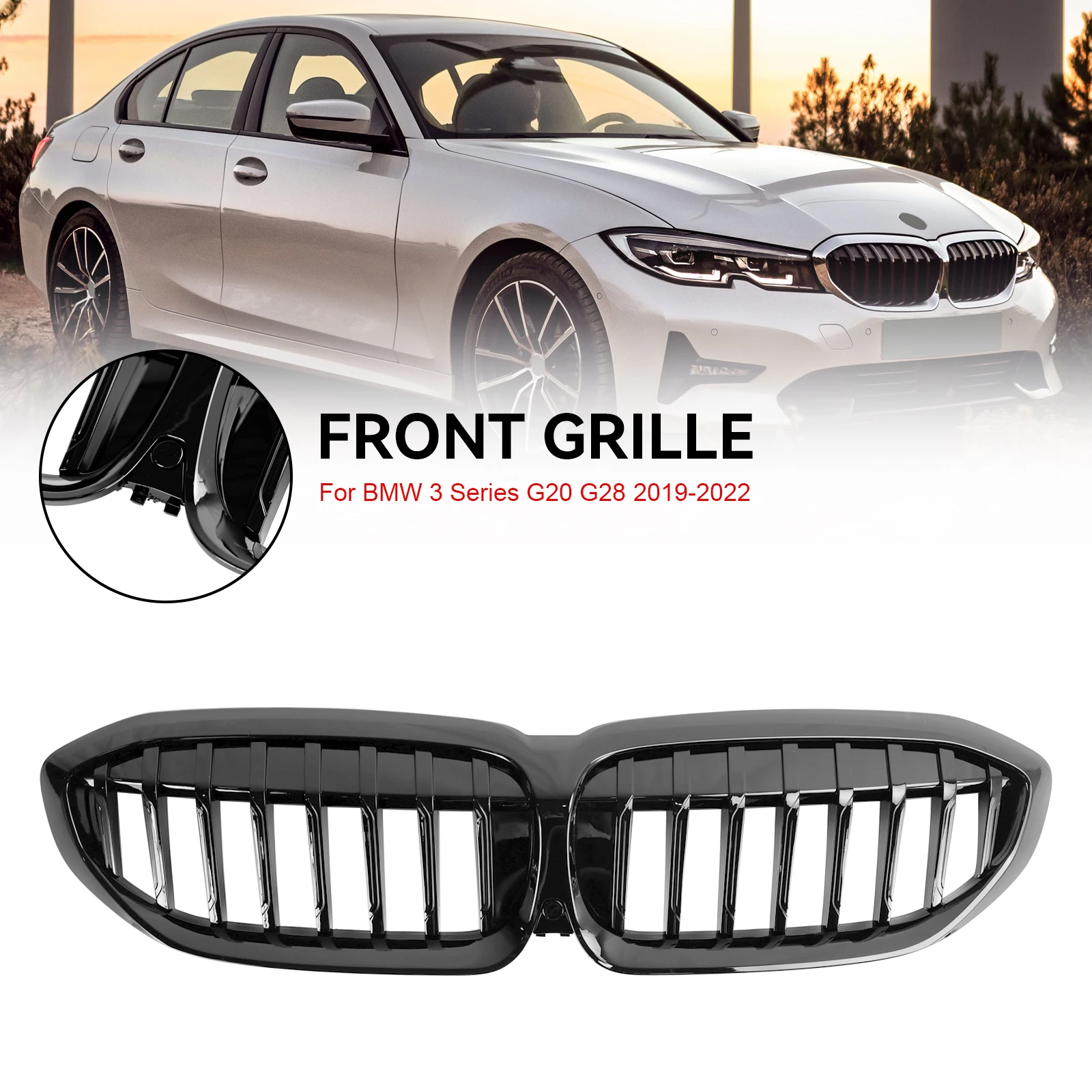 Artudatech Gloss Black Kidney Grille Grill 51138072085 Fit BMW 3 Series G20 2019-2022