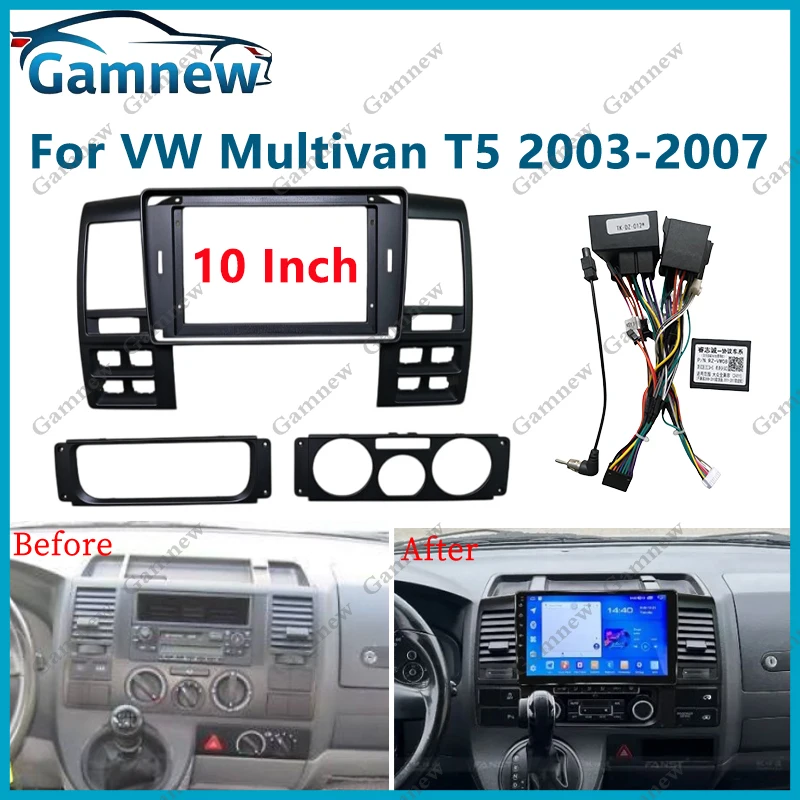 10 Inch Car Frame Fascia Adapter Canbus Box Decode Android Radio Dash Panel Kit For Volkswagen Transporter Multivan T5 2003-2007