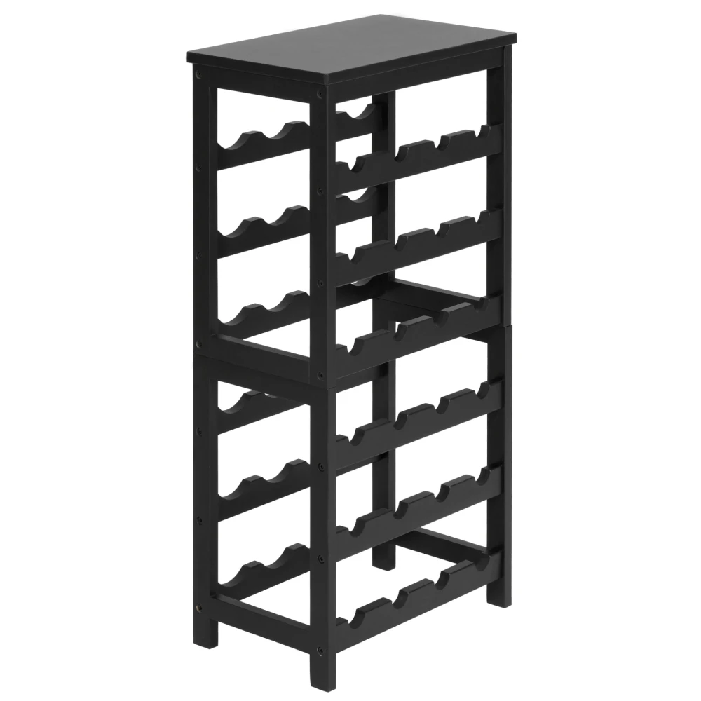 24 Bottle Detachable Wine Rack 6-Tier Freestanding Floor Display Storage Shelves with Table Top Black for Kitchen Cellar Bar