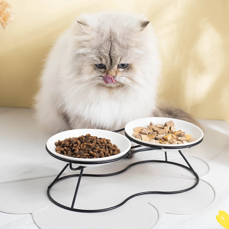 

Foldable Cat Bowl Cute Raised Ceramic Pet Feeder Tilted Design Neck Protection Anti Spill Food Water Fixed Dish Pet Supplies