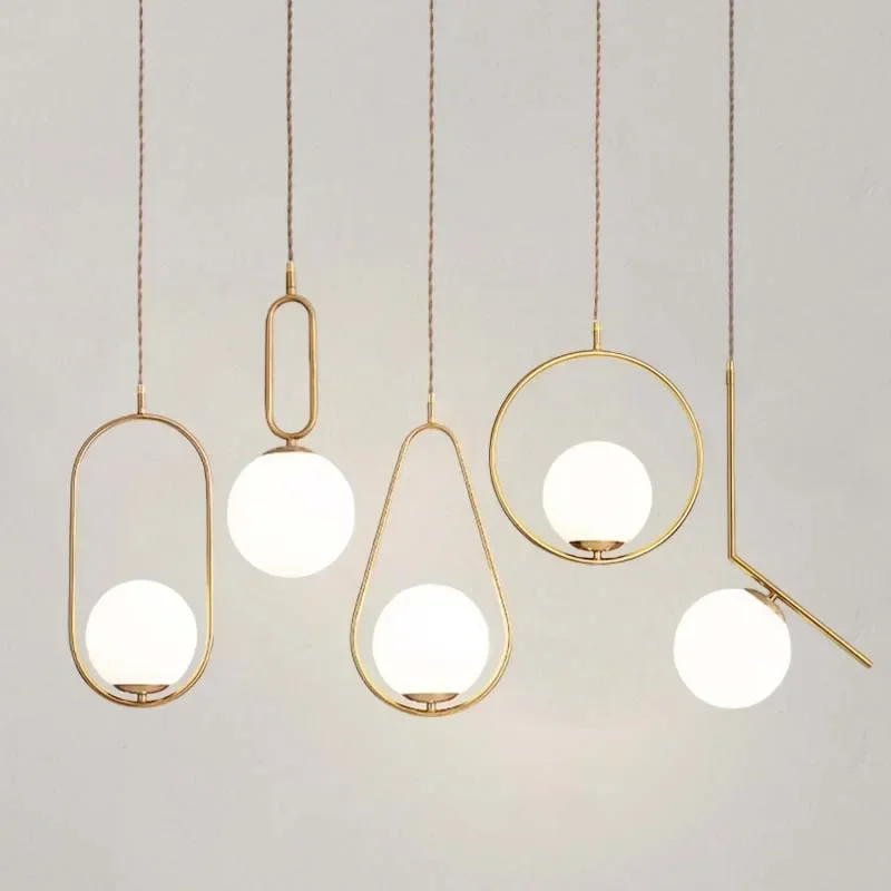 

Modern Glass Ball Pendant Lamp Gold Chandeliers for Dining Room Kitchen Bedside Hanging Lights Indoor Lighting Fixtures Luster