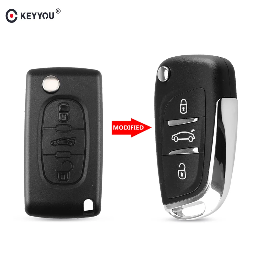 KEYYOU-Caso remoto modificado da chave do carro, botão 2 ou 3, ajuste para Peugeot 307, 408, 308, 4007, 3008, Citroen C2, C3, C4, C5, C6, Picasso,