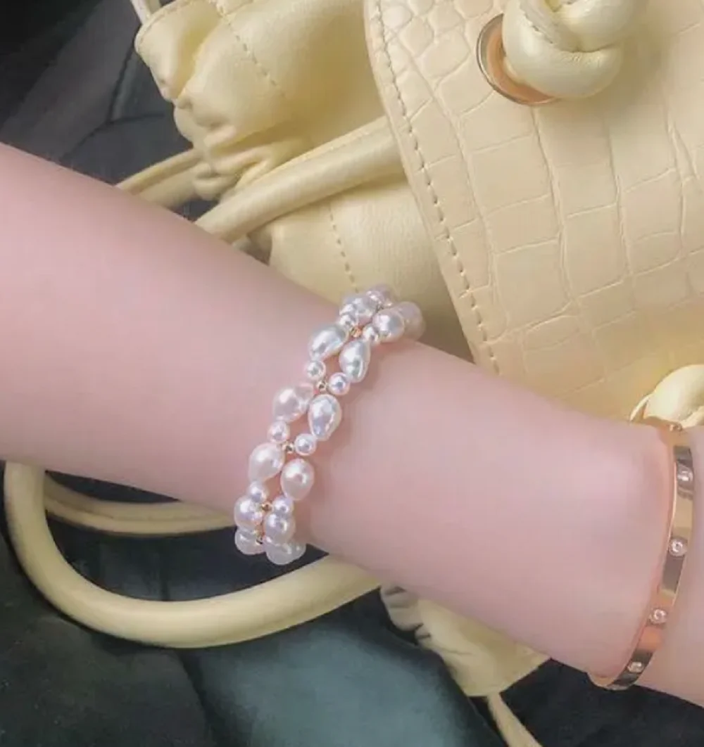 Amazing 7.5-8 inch AAA+Natural South Sea Pearl Bracelet in 14K Gold