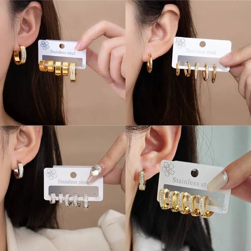 Simple commuting fashion minimalist stud earrings, versatile and elegant ear ring set with exquisite versatile design ear loops