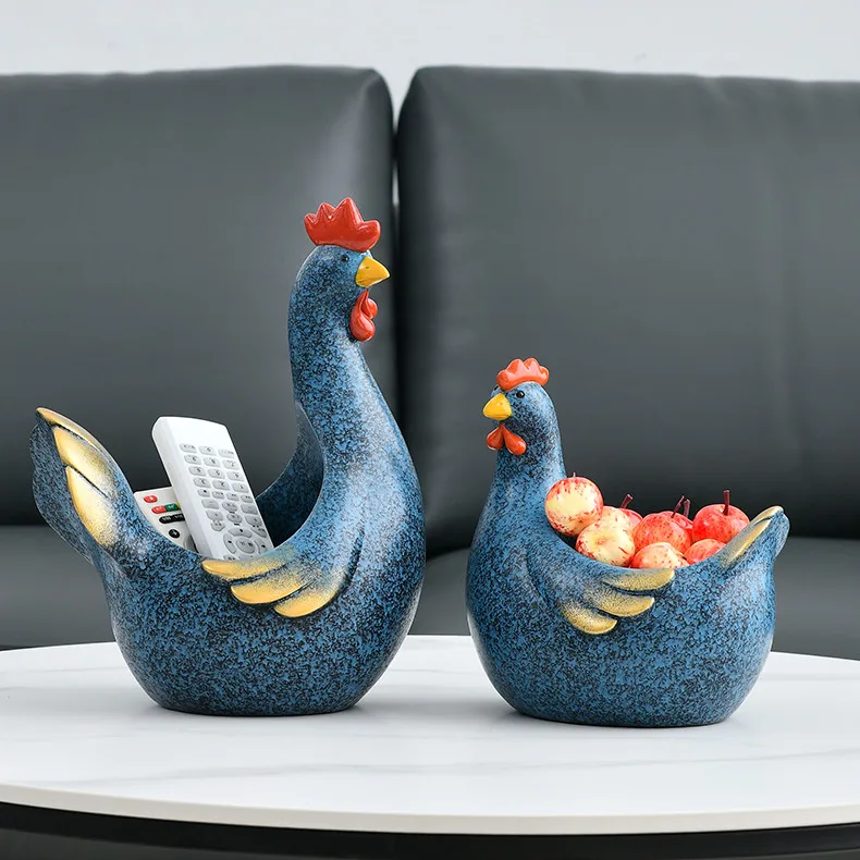 Decoration Storage Ornaments Modern Home Accessories Blue Cock Hen Desktop Box Organize Container Crafts