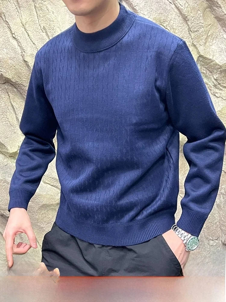 

Warm Fce Lined Thiened Knitted Wool Silk Mixed Texture Embroidered Sweater for Men And Women Daily Wear round Ne Long ...