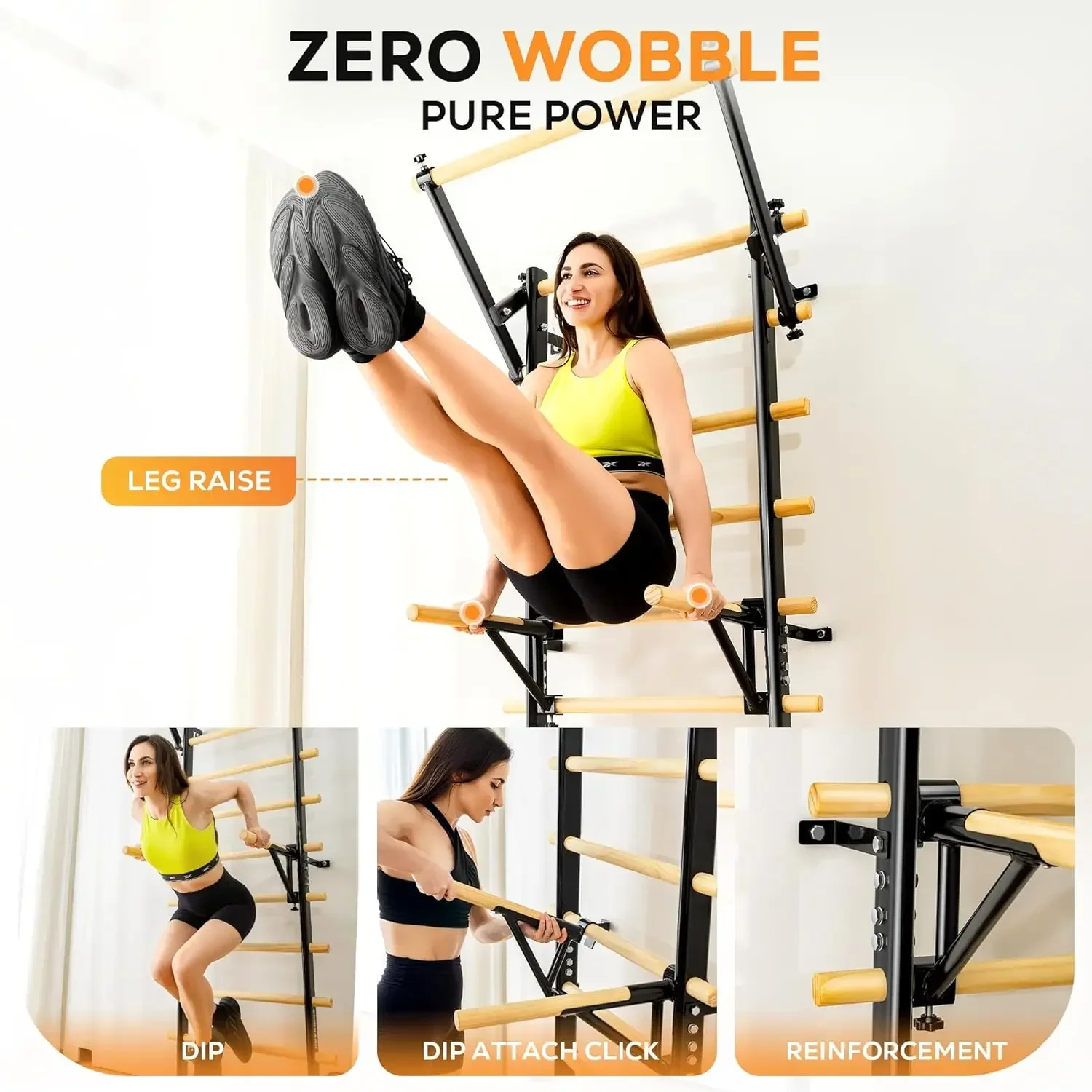 Swedish Ladder, Wood Stall Bar, Swedish ladders Wall Gym Adult, Adjustable Pull Up and Dip Station for Adults and Kids, 9-Anchor