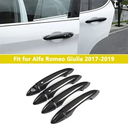 Exterior Door Handle Grab Cover Trim with Smart Key Hole for Alfa Romeo Giulia 2017-2019 Carbon Fiber Exterior Car Accessories