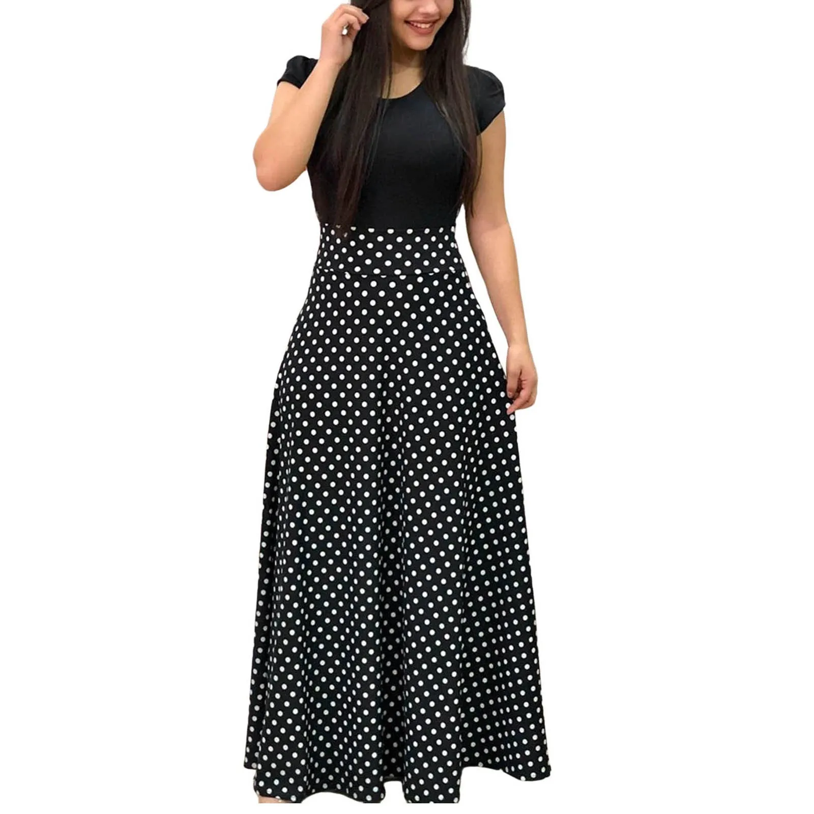 Nowe letnie sukienki dla kobiet Wakacyjna sukienka w kwiaty Boho Maxi Sukienka z krótkim rękawem Casual Crew Neck Womens Casual Dresses Proms