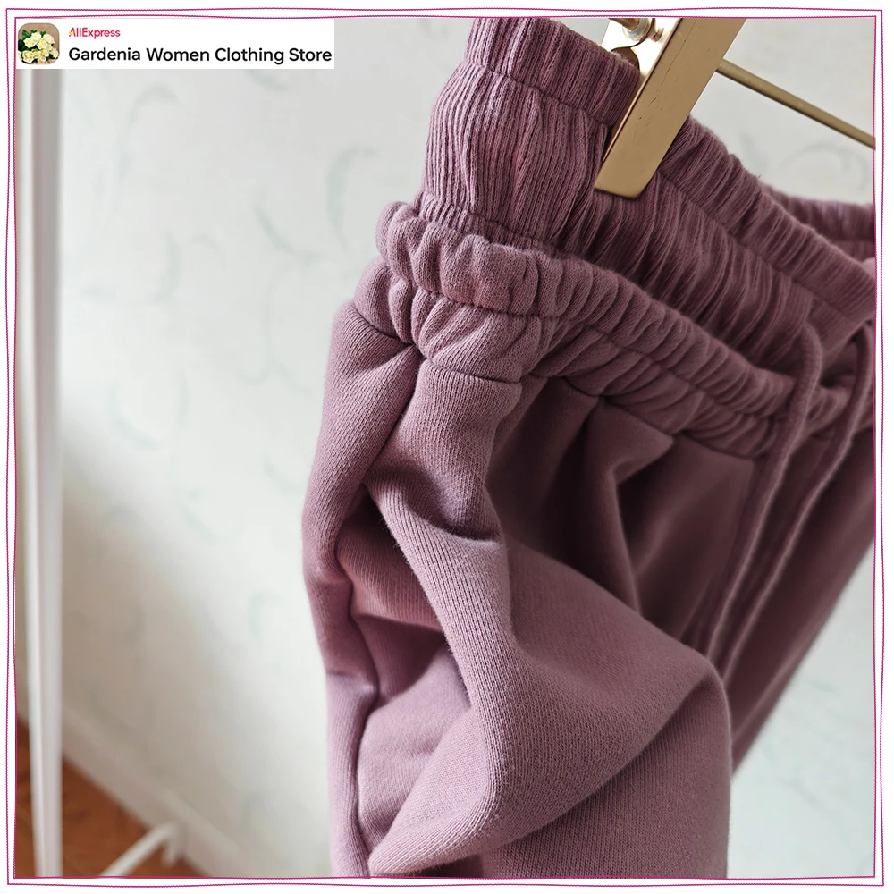 Spring & Autumn Matching Sets for Women Relaxtion Cotton Hoodies Set Cropped Zipper Hoodie + Tonal Straight Leg Drawstring Pants view 6