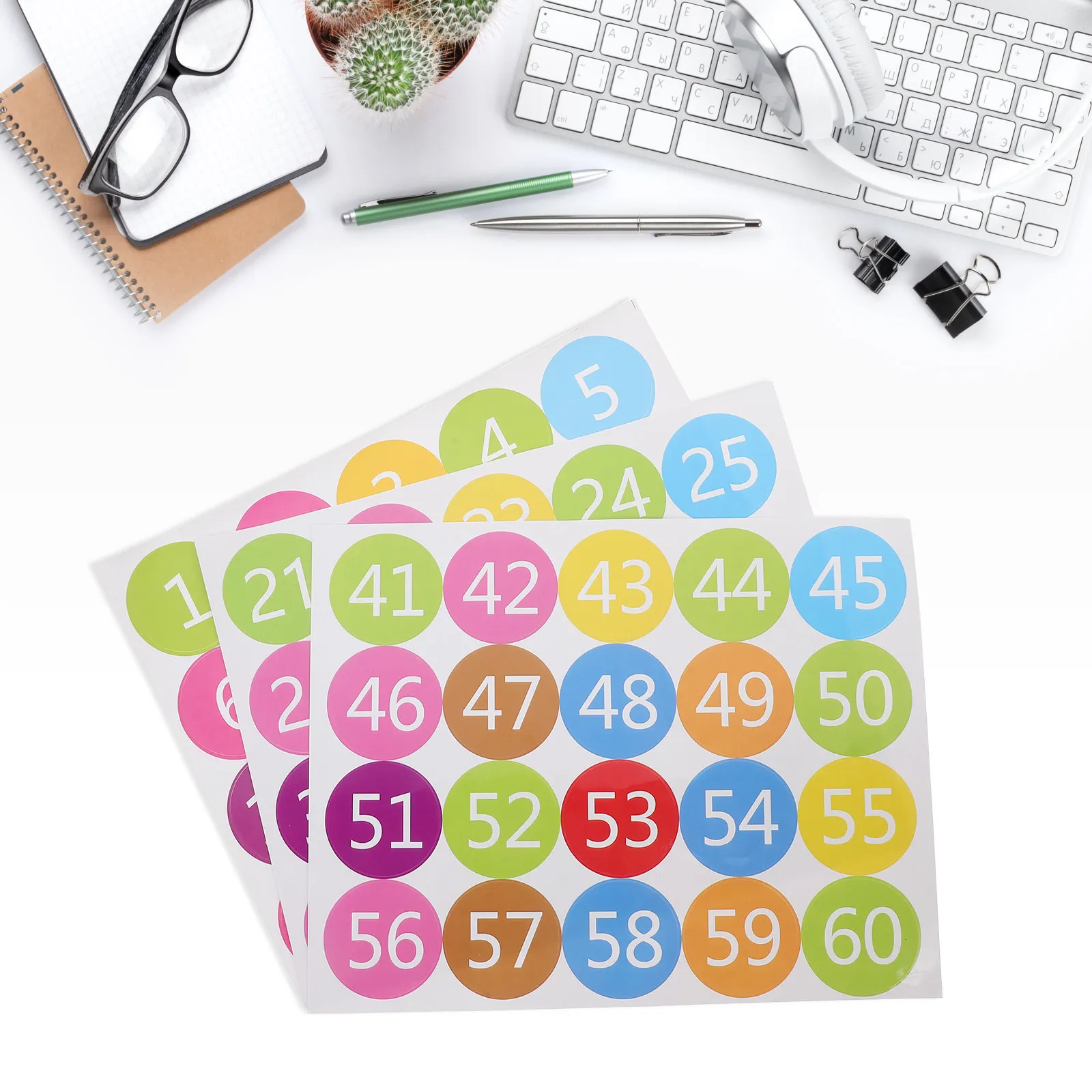 

3 Sheets Colorful Planner Stickers Round Dots Number Labels Adhesive Stickers for Organizing Calendars