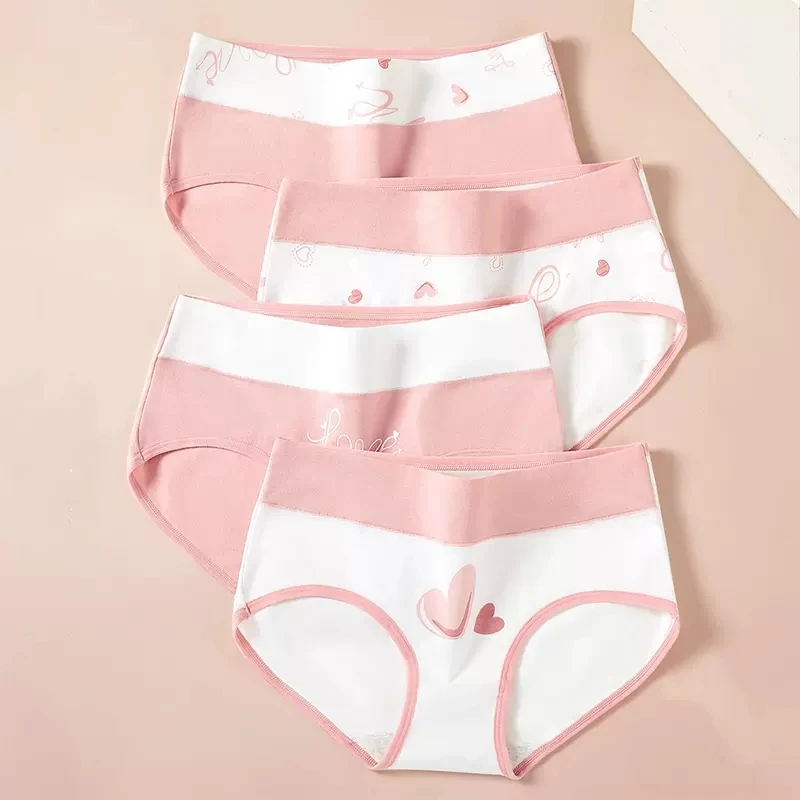 4Pcs/Set High Waist Women Panties Cotton Underwear Fashion Print Ladies Briefs Slim Underpants Breathable Sexy Ladies Lingerie