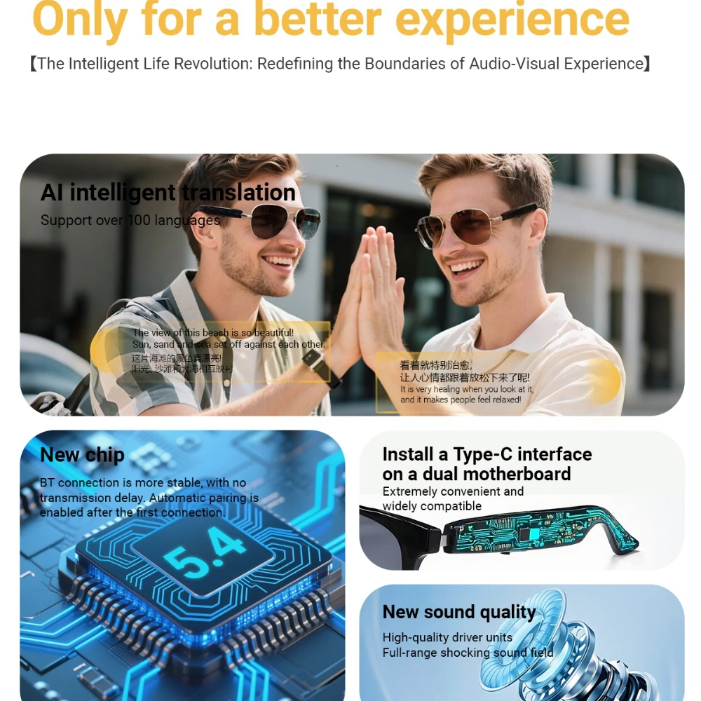 F18 sports spectacles of AI Intelligent Translation Glasses Sunglasses Voice Remote Control Music Eyewear Waterproof Eyeglasses