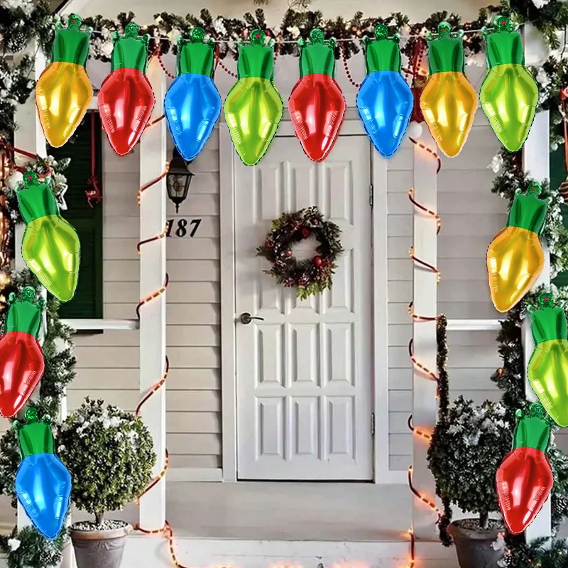 8/32Pcs Christmas Big Bulb Shaped Foil Balloons Colorful Christmas Balloon Xmas Home Indoor Outdoor Decoration New Year Party