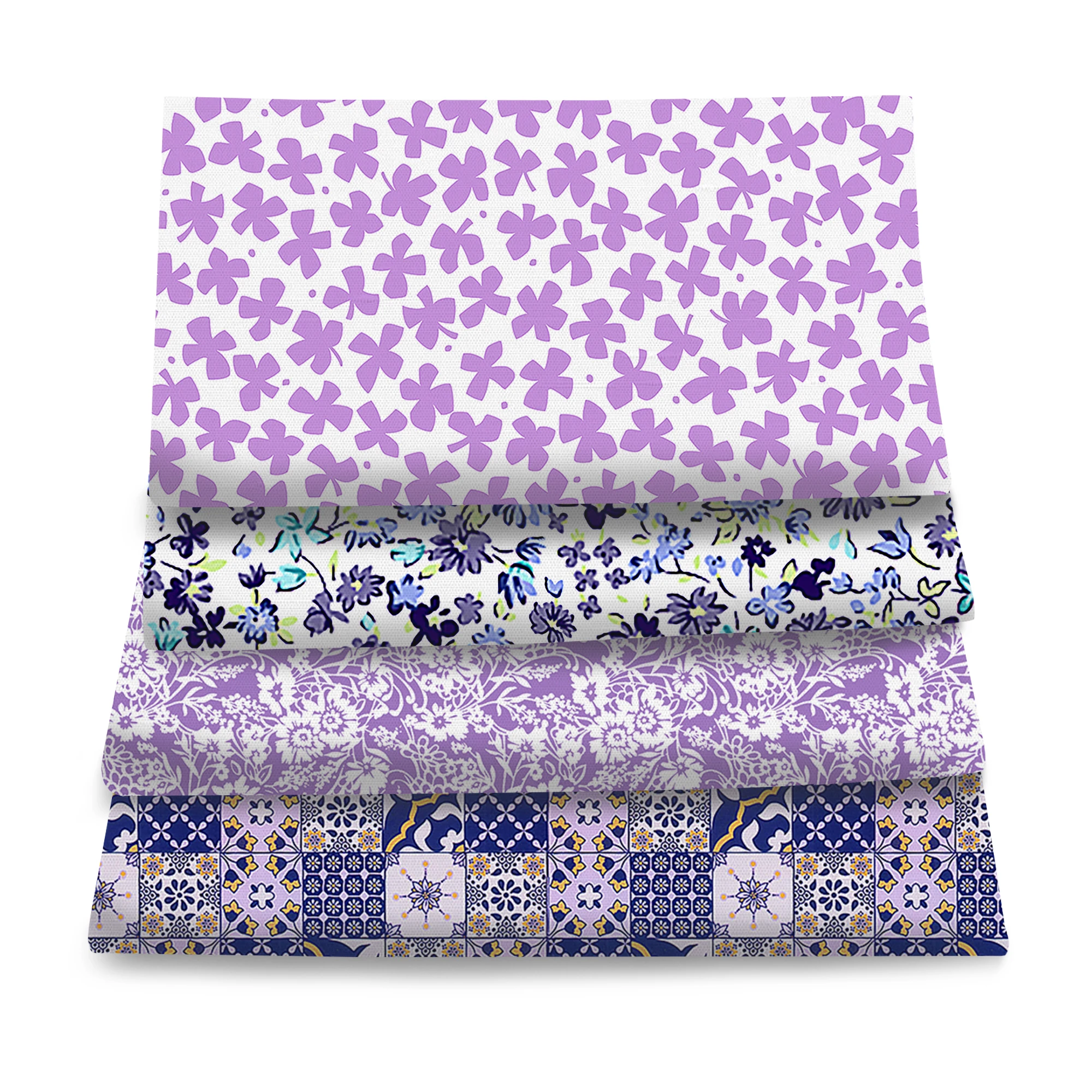 Pre-cut 4pcs/set Seasonal Spring Flower Plaid Clover Style Fabric Packs17.7*19.7 Inches Polyester Patchwork, Suitable