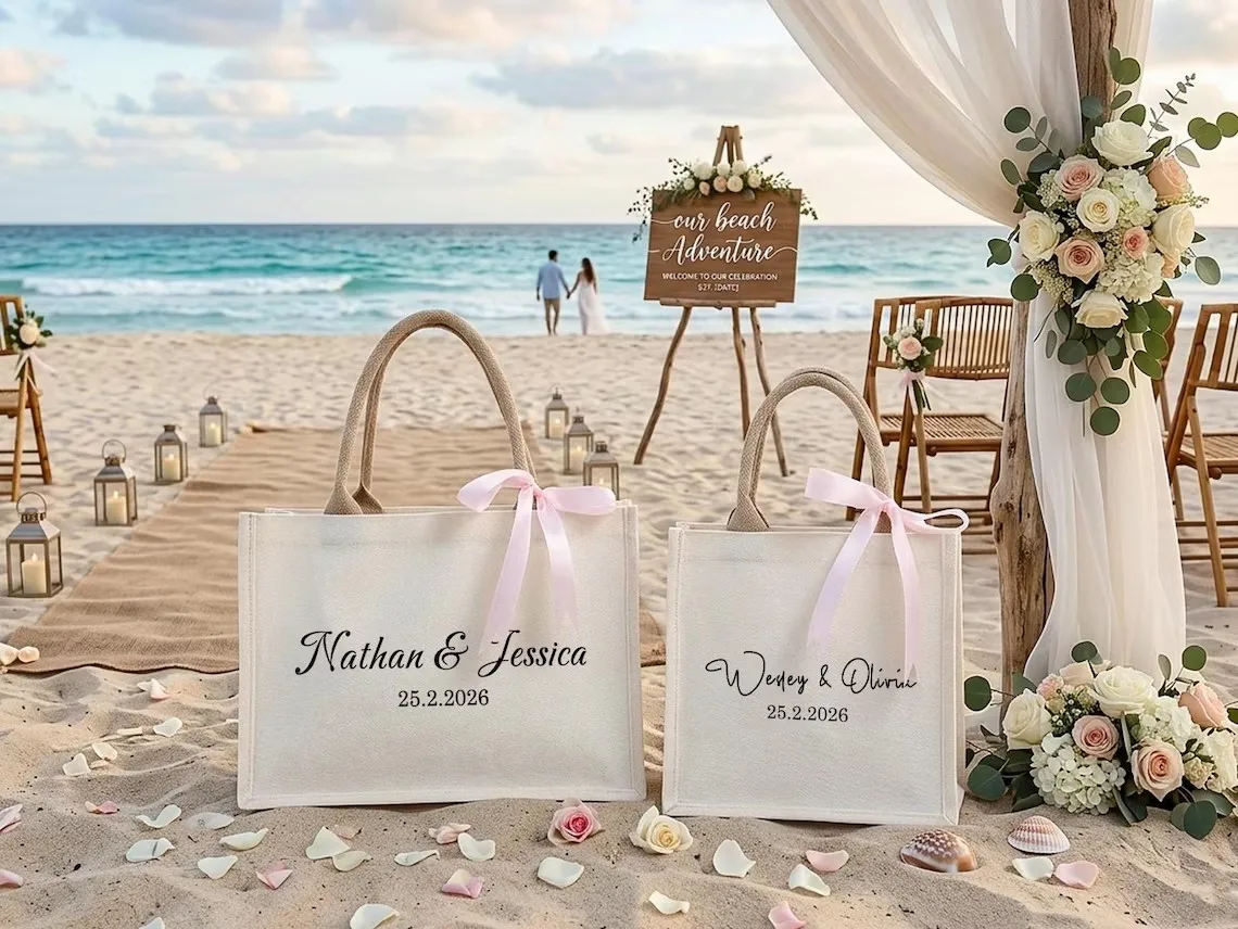 Personalisierte Canvas-Tragetasche mit minimalistischem schwarzem Text für Brautjungfern | Robuste Hochzeits- und Partygeschenke – Detail 4