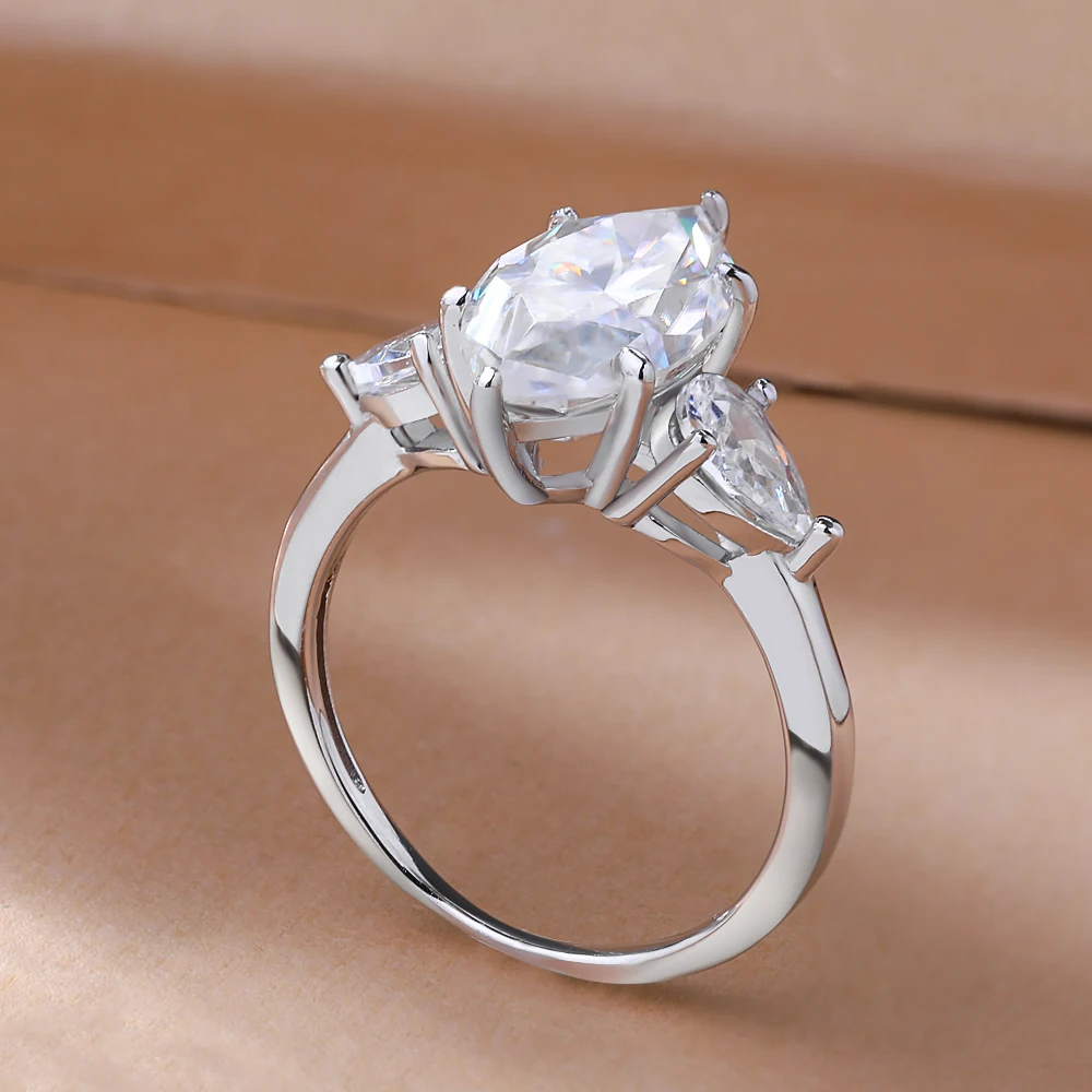 3 Carat Marquise Cut Moissanite Engagement Ring for Women S925 Sterling Silver AU750 Plated Pass Diamond Test Wedding Band GRA