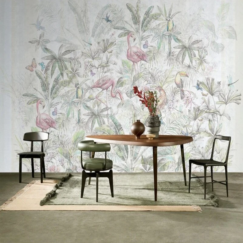 Modern simple and high-end American flamingo forest picture TV luxurious home decoration bedroom background wall