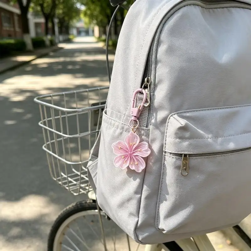 Simulated Cherry Blossom Keychain Aesthetic Flower Pendant Smooth Edge Portable Key Ring for Women Holiday Gift Daily Use〔88〕