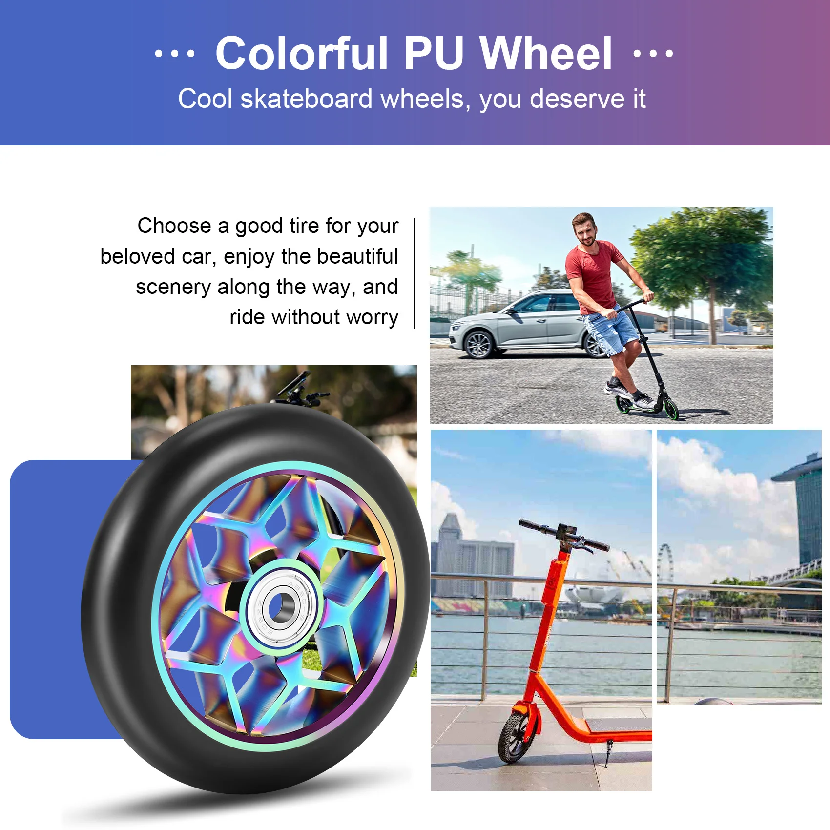 2 Pcs Scooter Accessories 110mm Scooter Wheels Colorful Pu Wheels Thick Stunt Car Wheels with Bearings(Black) HOT