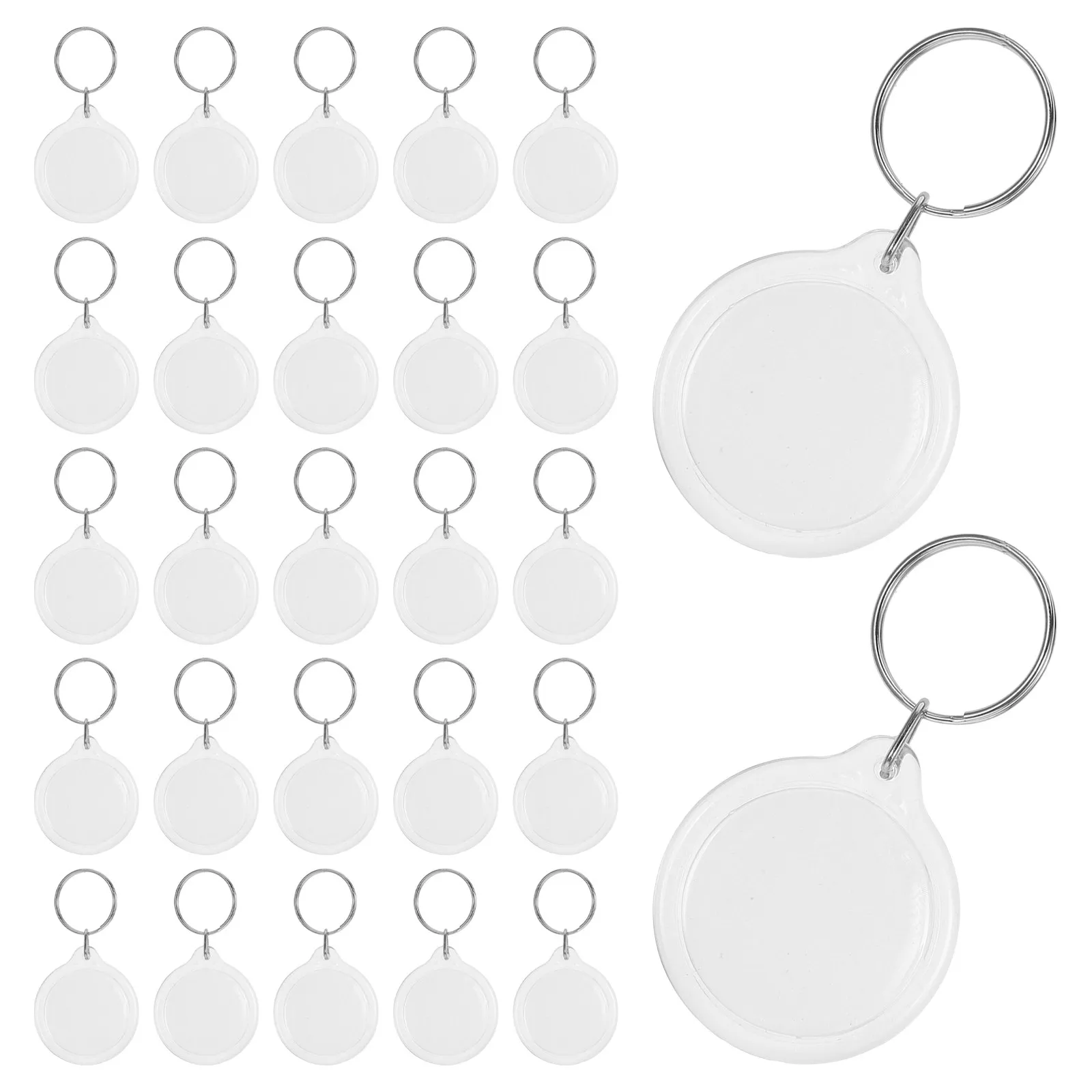 120Pcs Clear Acrylic Photo Frame Keyring Circle Picture Keychains Lightweight Blank Insert DIY Craft Travel Accessories