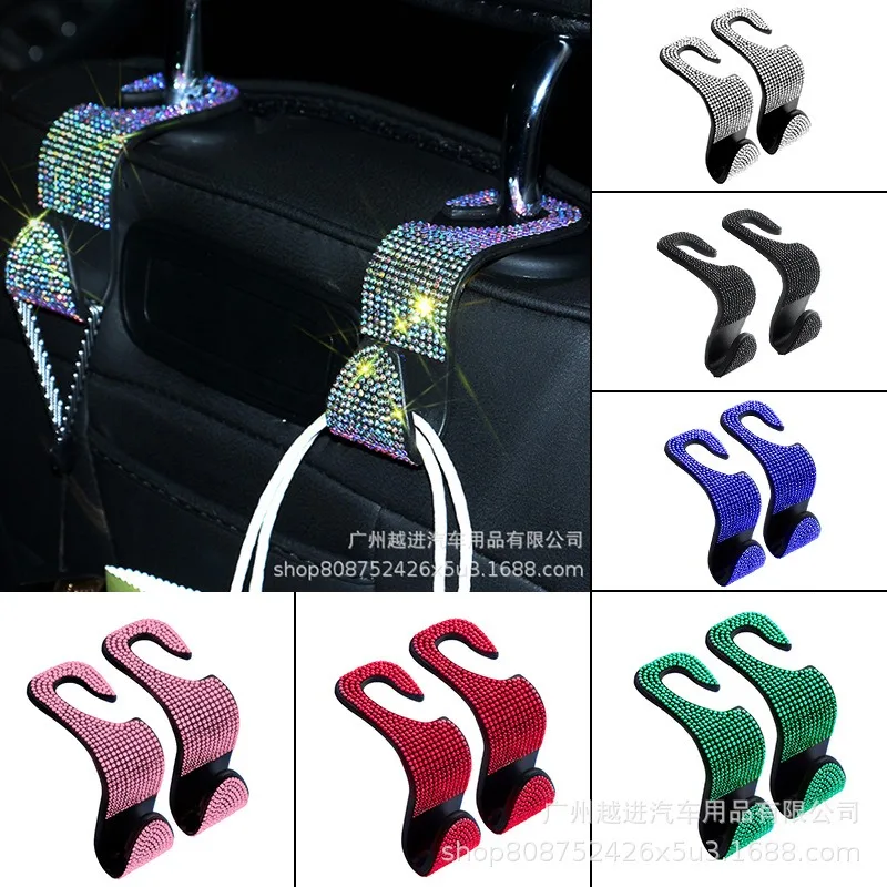 2pcs Car Seat Back Hook Hidden Multifunctional Organizer with Rhinestone Decor for Vehicle Storage S-Shaped Hooks