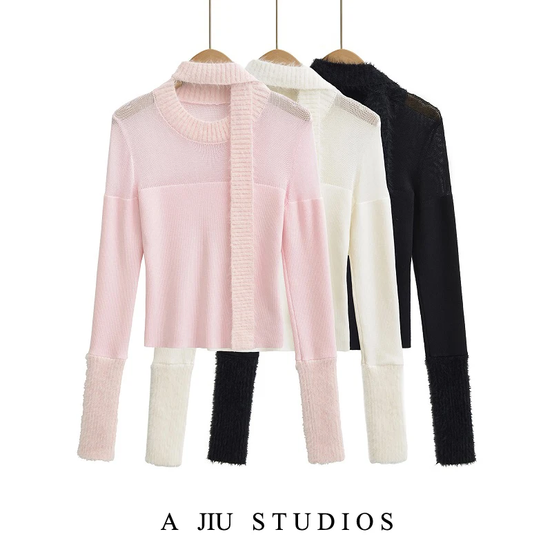 

Sexy Slim Fit Long Sve Knitted Base irt Women's Inner Wear Autumn Winter Color round Ne Pullover Faion Sle
